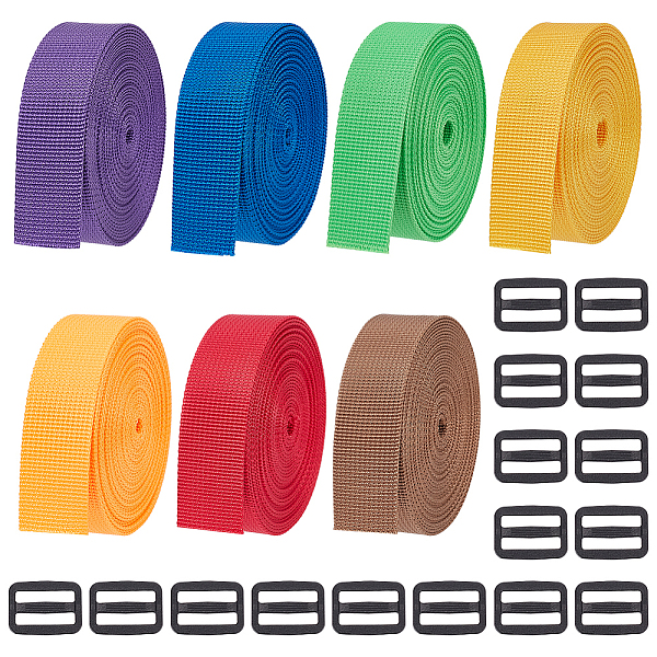 

PandaHall WADORN 35 Yards Flat Nylon Ribbons, with 16Pcs Plastic Buckle Clasps, for Bag Strap Making, Mixed Color, 1 inch(25mm) Nylon..., Multicolor