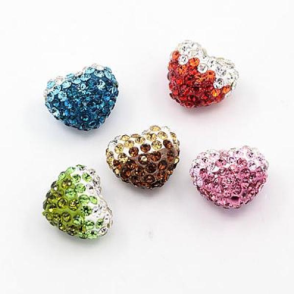 

PandaHall Polymer Clay Rhinestone Beads, Grade A, Heart, Mixed Color, 13x15x11mm, Hole: 1mm Polymer Clay+Glass Rhinestone Heart Multicolor