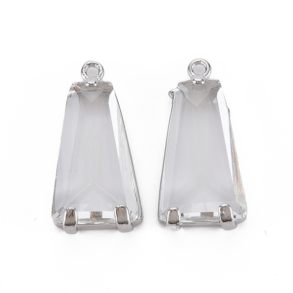 

PandaHall Transparent Glass Pendants, with Brass Findings, Long-Lasting Plated, Faceted, Trapezoid, Platinum, 23.5x11x5mm, Hole: 1.4mm..., Clear