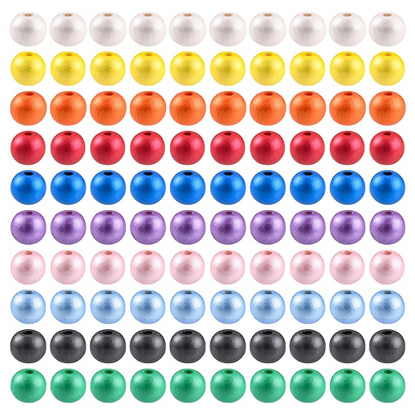 

PandaHall 100Pcs 10 Colors Painted Natural Wood Beads, Pearlized, Round, Mixed Color, 10x8.5mm, Hole: 3mm, 10pcs/color Schima Wood Round..., Multicolor