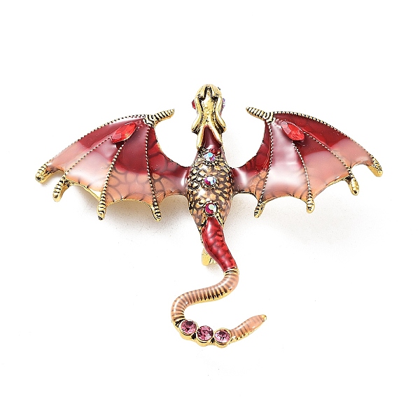 

PandaHall Dragon Enamel Pins, Antique Golden Plated Alloy Rhinestone Brooch for Unisex, FireBrick, 61x71x11mm Alloy+Enamel Dragon Red