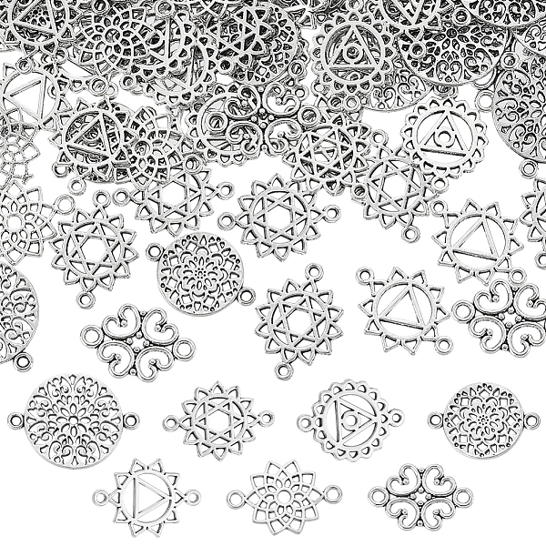 

PandaHall Unicraftale 112Pcs 7 Styles Tibetan Style Alloy Connector Charms, Chakra Flower Links, Antique Silver, 13~24x18~19.5x1mm, Hole...