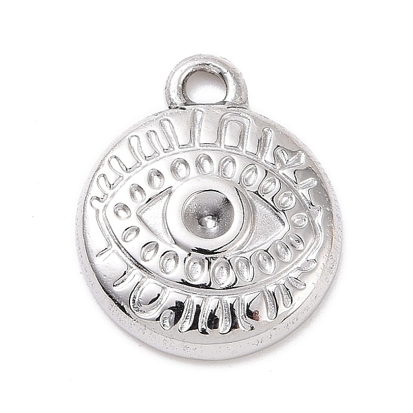

PandaHall 304 Stainless Steel Charms, Flat Round with Eye Pattern Charms, Stainless Steel Color, Fit for 2.5mm Rhinestone, 14x12x2.5mm, Hole...
