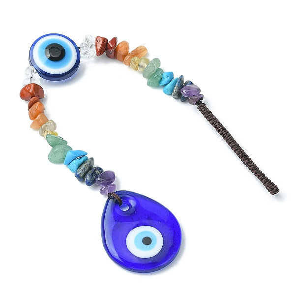 

PandaHall Gemstone Chip Beaded Pendant Decorations, with Evil Eye Lampwork and Nylon Thread Hanging Ornaments, Teardrop, 224mm, Pendant..., Blue