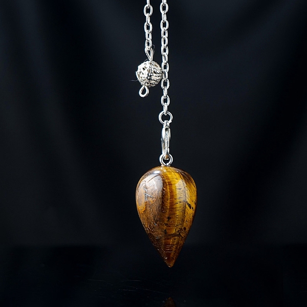 

PandaHall Natural Tiger Eye Dowsing Pendulums, Teardrop Big Pendant, 180mm Tiger Eye Teardrop
