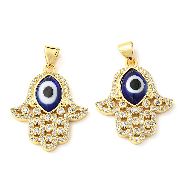 

PandaHall Brass Cubic Zirconia Pendants, with Lampwork, Real 18K Gold Plated, Hamsa Charm, Marine Blue, 24x20.5x4mm, Hole: 5x3.5mm...