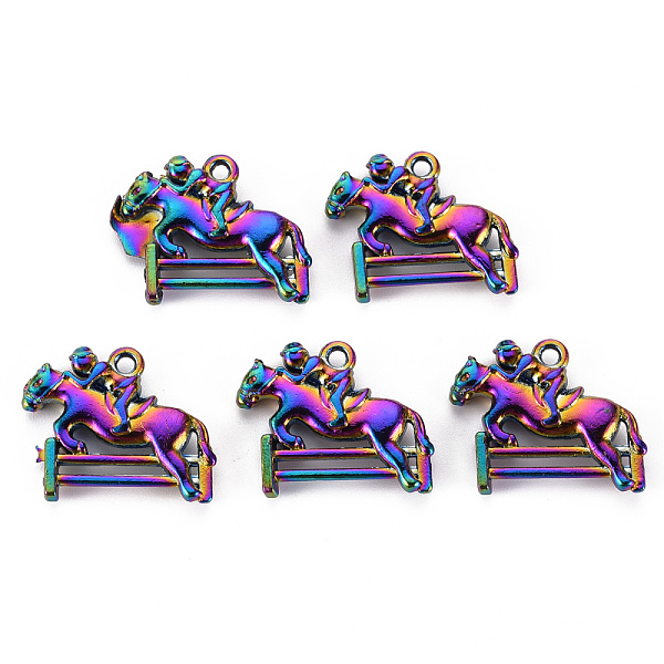 

PandaHall Alloy Pendants, Cadmium Free & Nickel Free & Lead Free, Horse with Rider, Rainbow Color, 17.5x21x4mm, Hole: 1.6mm Alloy Horse
