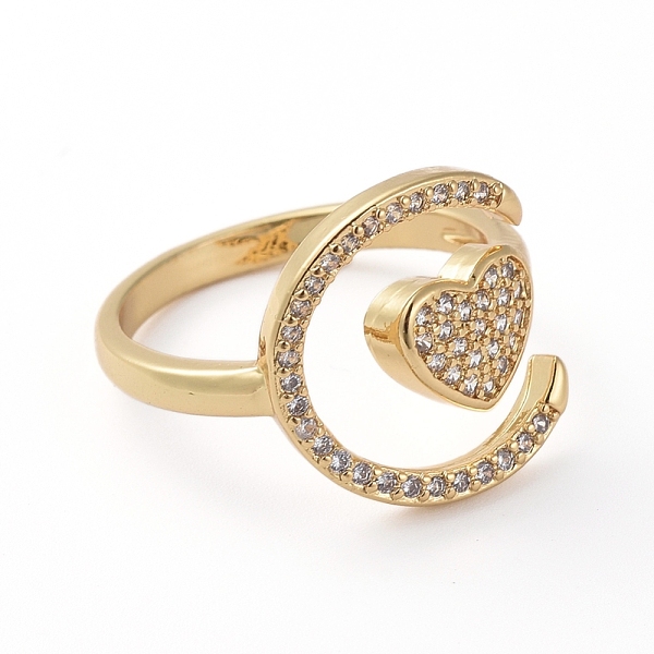 

PandaHall Adjustable Brass Finger Rings, Cuff Rings, Open Rings, with Micro Pave Clear Cubic Zirconia, Long-Lasting Plated, Heart, Golden...