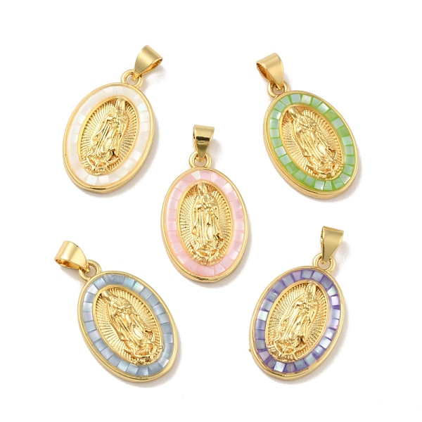 

PandaHall Brass Charms, with Shell, Cadmium Free & Lead Free, Long-Lasting Plated, Oval with Saint, Real 18K Gold Plated, Mixed Color..., Multicolor