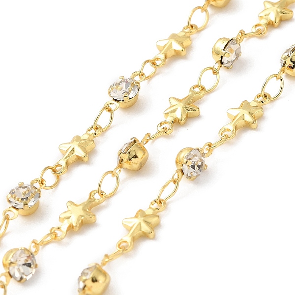 

PandaHall Handmade Glass Rhinestone Beaded Chains, Real 18K Gold Plated Brass Star Link Chains, Soldered, with Spool, Cadmium Free & Lead..., Clear