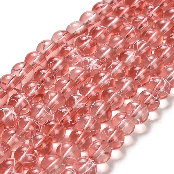 

PandaHall Drawbench Transparent Glass Beads Strands, Spray Painted, Round, Salmon, 8mm, Hole: 1.3~1.6mm, 31.4 inch Glass Round Red