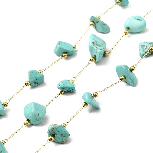 

PandaHall Ion Plating(IP) 316 Surgical Stainless Steel Paperclip Chains, with Natural Turquoise Nuggets Beads, Soldered, Real 18K Gold...