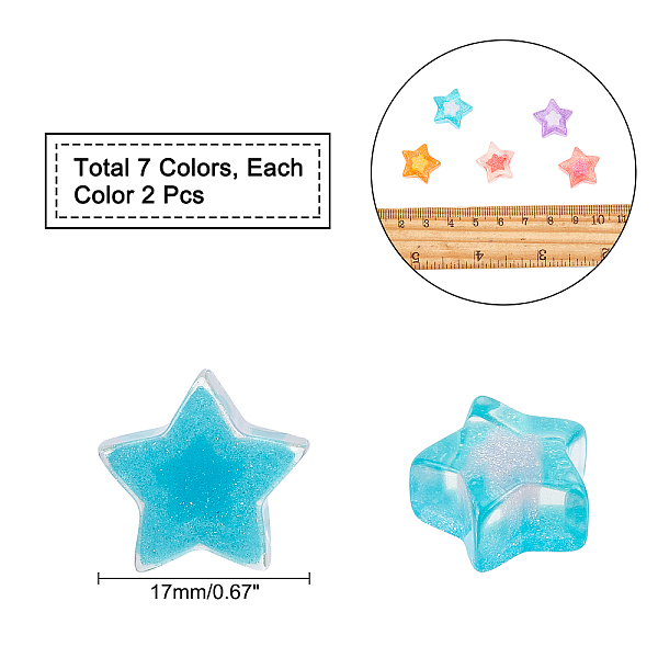 

PandaHall 14Pcs 7 Colors Resin Beads, Star, Mixed Color, 17mm Resin Star Multicolor