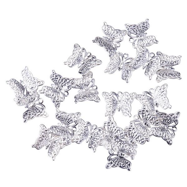 

PandaHall Rack Plating and Vacuum Plating Brass Butterfly Charms, Cadmium Free & Lead Free, Silver, 9x11.5x2mm, Hole: 0.5mm, about 20pcs/bag...