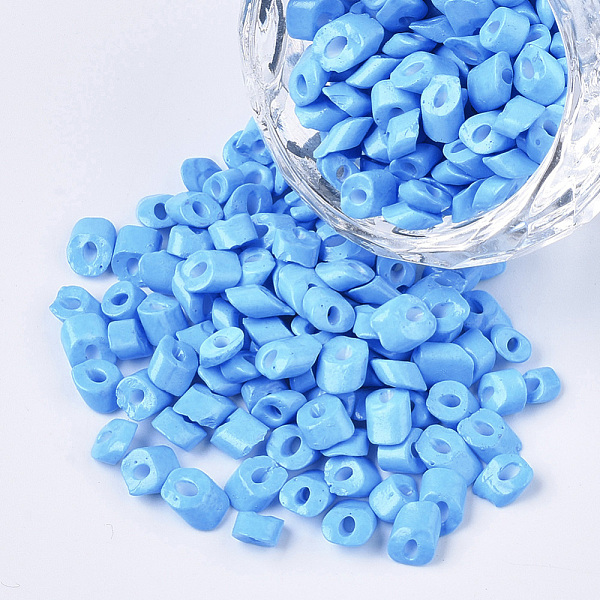 

PandaHall 6/0 Baking Paint Glass Seed Beads, Oblique Cut Beads, Opaque Colours, Deep Sky Blue, 6/0, 4~8x3.5~4.5x2.5~3mm, Hole: 0.9mm, about...