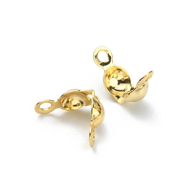 

PandaHall Brass Bead Tips, Calotte Ends, Clamshell Knot Cover, Golden, 6~7.6x4mm, Hole: 1.4mm Brass