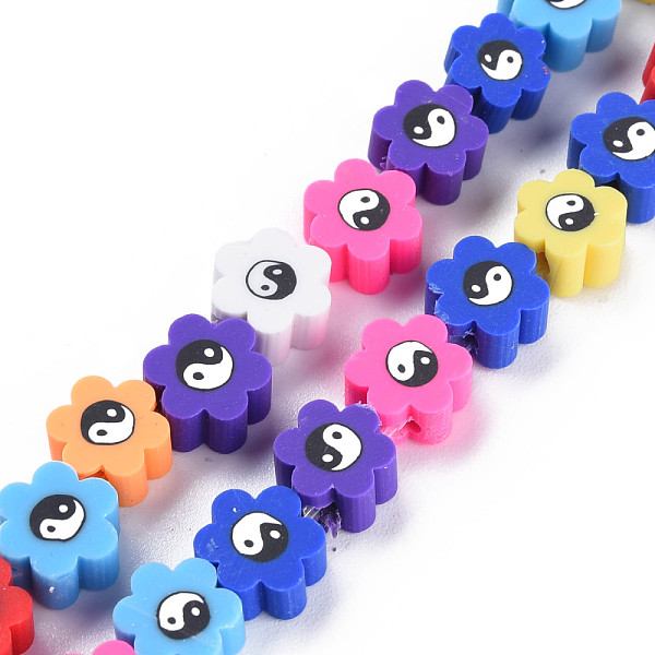 

PandaHall Handmade Polymer Clay Bead Strands, Flower with Yin Yang, Mixed Color, 7~9x7~9x4~5mm, Hole: 1.2~1.4mm, about 40pcs/strand, 12.24..., Multicolor