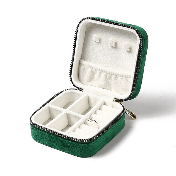 

PandaHall Square Velvet Jewelry Zipper Boxes, Portable Travel Jewelry Storage Case with Alloy Zipper, for Earrings, Rings, Necklaces..., Green