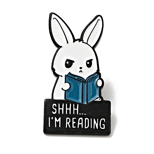 

PandaHall Word Shhh I'm Reading Enamel Pin, Electrophoresis Black Alloy Rabbit Brooch for Backpack Clothes, Steel Blue, 30x16x1.5mm...