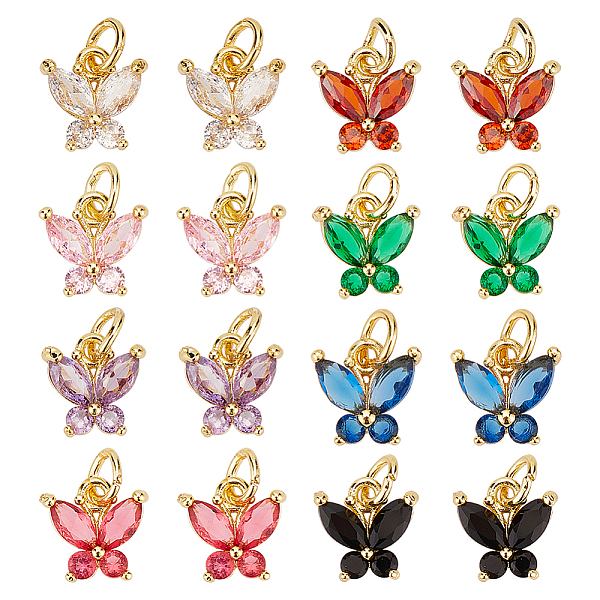 

PandaHall DICOSMETIC 16Pcs 8 Colors Cubic Zirconia Charms Brass Butterfly Charm Pendants Golden Inlaid Crystal Dangle Charms with 5mm Jump..., Multicolor