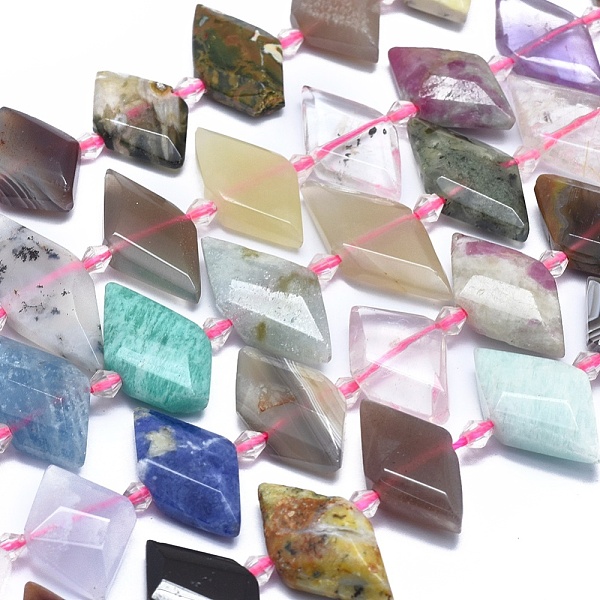 

PandaHall Natural Mixed Gemstone Bead Strands, Faceted, Rhombus, 21~32x10~18x5~7mm, Hole: 0.6~0.8mm, about 20~25pcs/strand, 15 inch~15.7...