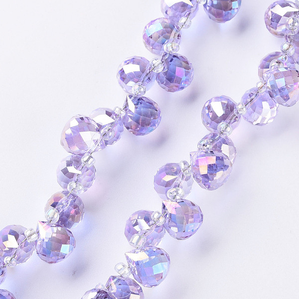 

PandaHall Transparent Glass Beads Strands, Top Drilled Beads, AB Color Plated, Faceted Teardrop, Purple, Teardrop: 9.5x8mm, Hole: 0.8mm...