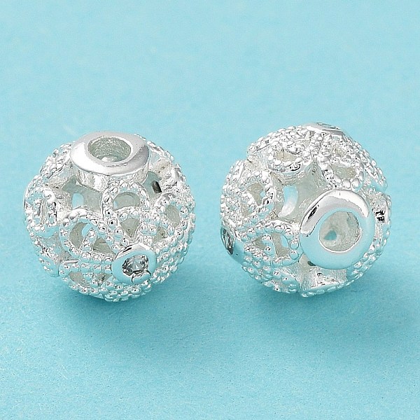 

PandaHall Rack Plating Brass Micro Pave Clear Cubic Zirconia Beads, Long-Lasting Plated, Cadmium Free & Lead Free, Round with Hollow Flower...