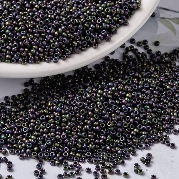 

PandaHall MIYUKI Round Rocailles Beads, Japanese Seed Beads, 15/0, (RR2019) Matte Metallic Eggplant Iris, 1.5mm, Hole: 0.7mm, about..., Purple