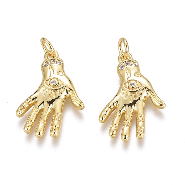 

PandaHall Brass Micro Pave Clear Cubic Zirconia Pendants, Long-Lasting Plated, Real 18K Gold Plated, With Jump Rings, Hand with Eye...