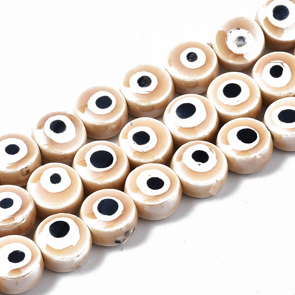 

PandaHall Handmade Porcelain Ceramic Beads Strands, Bright Glazed Porcelain, Flat Round with Evil Eye, BurlyWood, 8x5mm, Hole: 1.5mm, about..., Orange