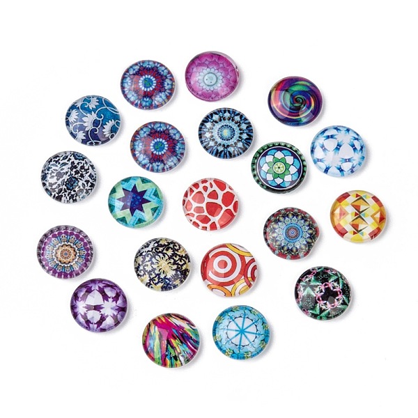 

PandaHall Mosaic Printed Glass Half Round/Dome Cabochons, Mixed Color, 12x4mm Glass Half Round Multicolor