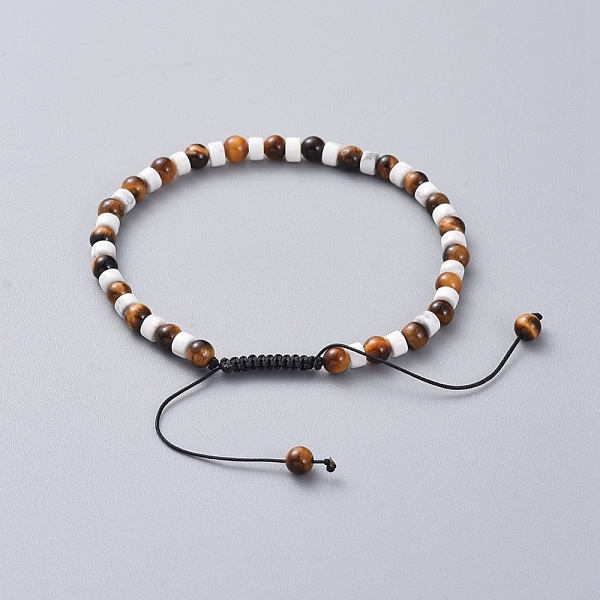 

PandaHall Adjustable Nylon Thread Braided Bead Bracelets, with Natural Tiger Eye & Howlite Beads, 2 inch~3-3/8 inch(5~8.5cm) Tiger Eye