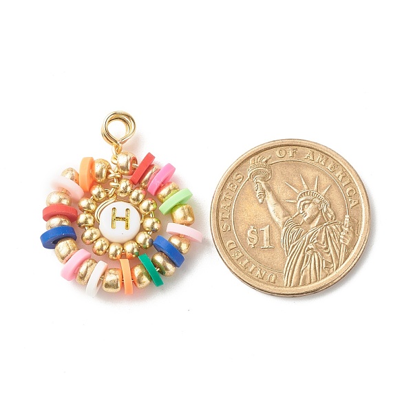 

PandaHall Letter Handmade Polymer Clay Pendants, with Glass Seed Beads and Copper Jewelry Wire, Flat Round, Mixed Color, 30.5x25x5.5mm, Hole..., Multicolor