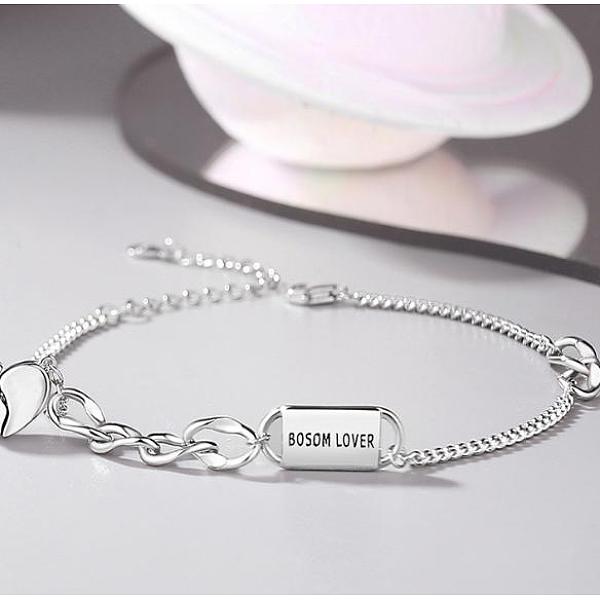 

PandaHall Rhodium Plated 925 Sterling Silver Word Love Link Bracelet with Heart Charms for Lovers, Platinum, 6-7/8 inch(17.5cm) Sterling...