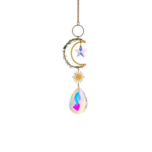 

PandaHall Glass Teardrop/Star Prisms Suncatchers Hanging Ornaments, with Stainless Steel Moon and Gemstone Beads, for Home, Garden...