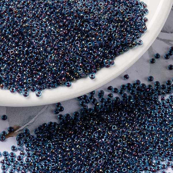 

PandaHall MIYUKI Round Rocailles Beads, Japanese Seed Beads, (RR346) Matte Transparent Olive AB, 15/0, 1.5mm, Hole: 0.7mm, about..., Blue