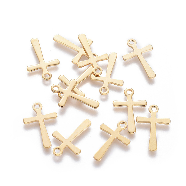 

PandaHall 201 Stainless Steel Tiny Cross Charms, Golden, 15x10x0.7mm, Hole: 1.4mm 201 Stainless Steel Cross