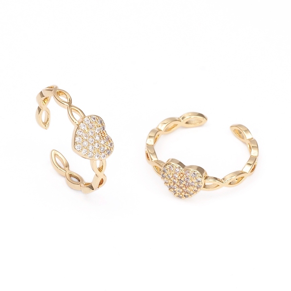 

PandaHall Adjustable Brass Micro Pave Clear Cubic Zirconia Cuff Rings, Open Rings, for Valentine's Day, Long-Lasting Plated, Heart, Golden...