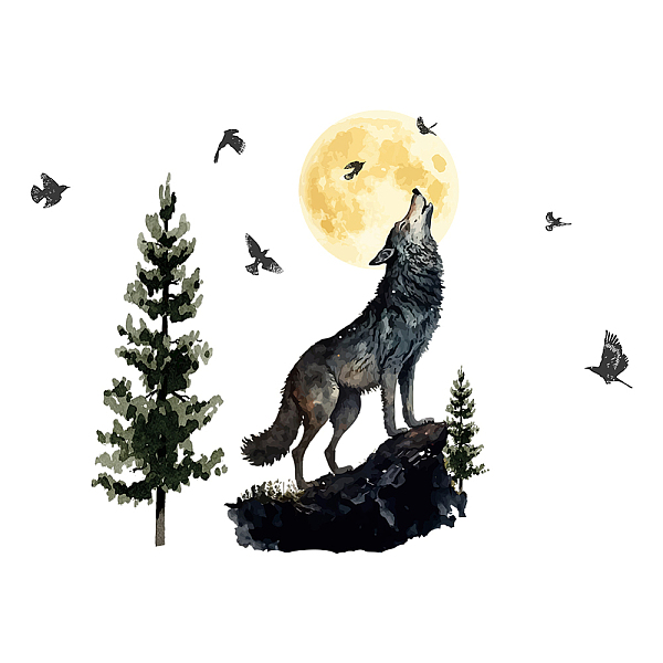 

PandaHall PVC Wall Stickers, Wall Decoration, Wolf Pattern, 390x980mm, 2pcs/set PVC Wolf