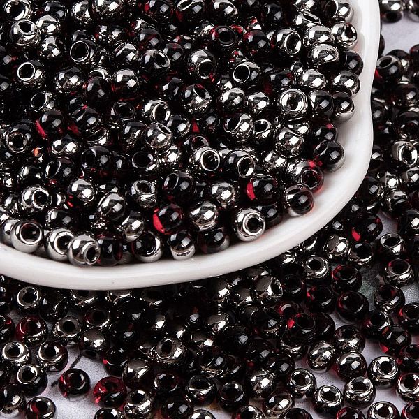 

PandaHall Glass Seed Beads, Inside Colours, Half Silver Plated, Round, Dark Red, 4x3mm, Hole: 1.2mm, 6428pcs/pound Glass