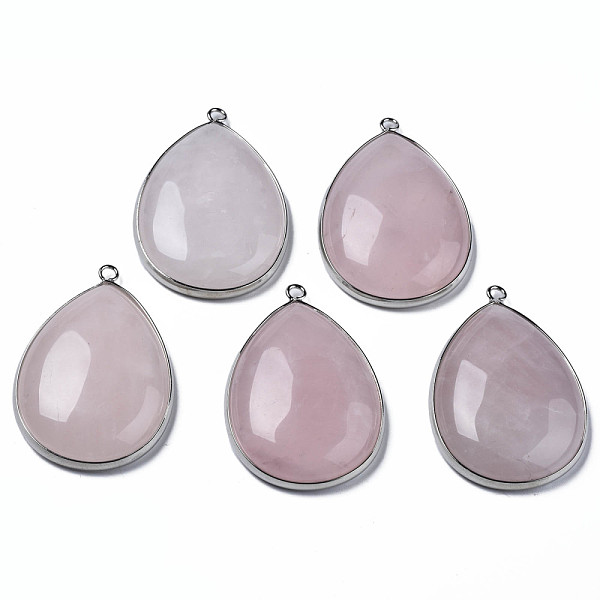 

PandaHall Natural Rose Quartz Pendants, with Platinum Plated Brass Edge and Loop, Teardrop, 45x31x8~9mm, Hole: 2mm Rose Quartz Teardrop
