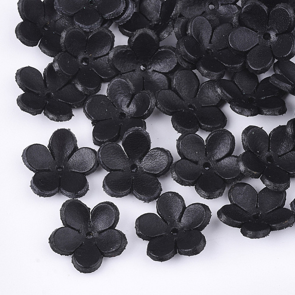 

PandaHall 5-Petal Eco-Friendly Cowhide Bead Cap, Flower, Black, 17~18x18x5mm, Hole: 1.2mm Leather Black
