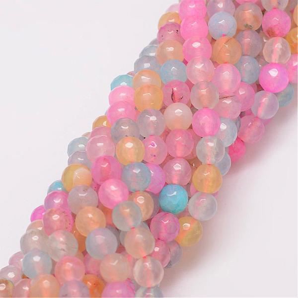

PandaHall Natural Agate Bead Strands, Dyed, Faceted, Round, Pearl Pink, 8mm, Hole: 1mm, about 47pcs/strand, 14 inch Crackle Agate Round Pink