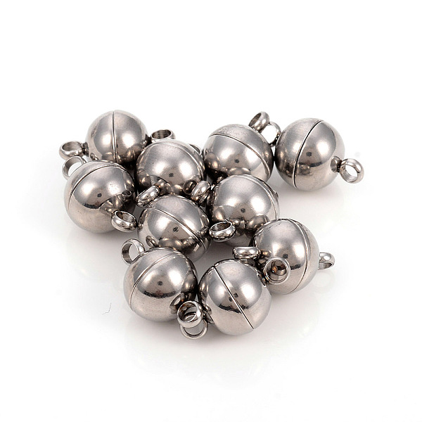 

PandaHall 201 Stainless Steel Magnetic Clasps with Loops, Round, Stainless Steel Color, 13.3x8mm, Hole: 2mm 201 Stainless Steel Round