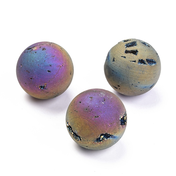 

PandaHall Electroplated Natural Druzy Agate Beads, Gemstone Home Display Decorations, No Hole/Undrilled, Round, Multi-color Plated, 40~41mm...