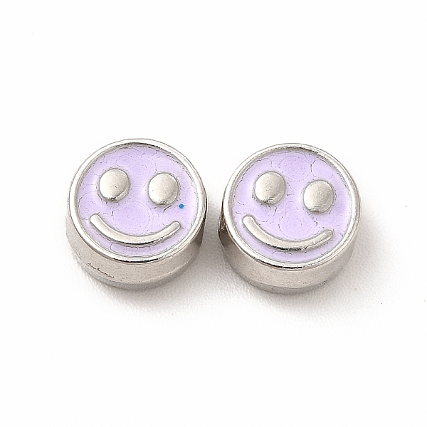 

PandaHall Rack Plating Alloy Enamel Beads, Cadmium Free & Nickel Free & Lead Free, Flat Round with Smiling Face Pattern, Platinum, Lilac..., Purple