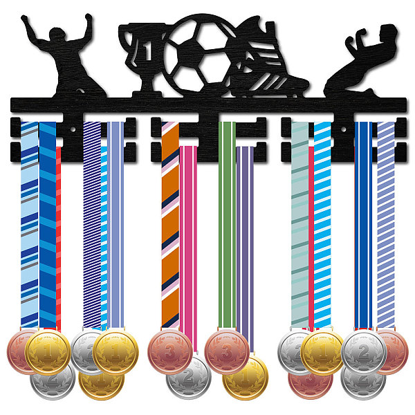 

PandaHall CREATCABIN Football Medal Hanger Display Soccer Medal Holder Rack Sports Metal Hanging Wooden Wall Mount Frame Decor Medal Hangers..., Black