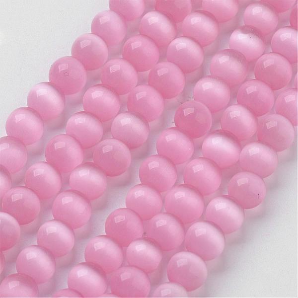 

PandaHall Cat Eye Beads, Round, Pink, 6mm, Hole: 1mm, about 66pcs/strand, 14.5 inch/strand Glass Round Pink