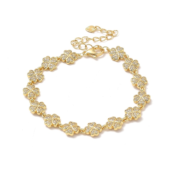 

PandaHall Clear Cubic Zirconia Clover Link Chain Bracelet, Rack Plating Brass Jewelry for Women, Lead Free & Cadmium Free, Real 18K Gold...