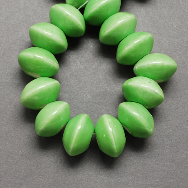 PandaHall Handmade Porcelain Beads, Bright Glazed Porcelain, Rondelle, Lime Green, 15x10mm, Hole: 4mm Porcelain Rondelle Green